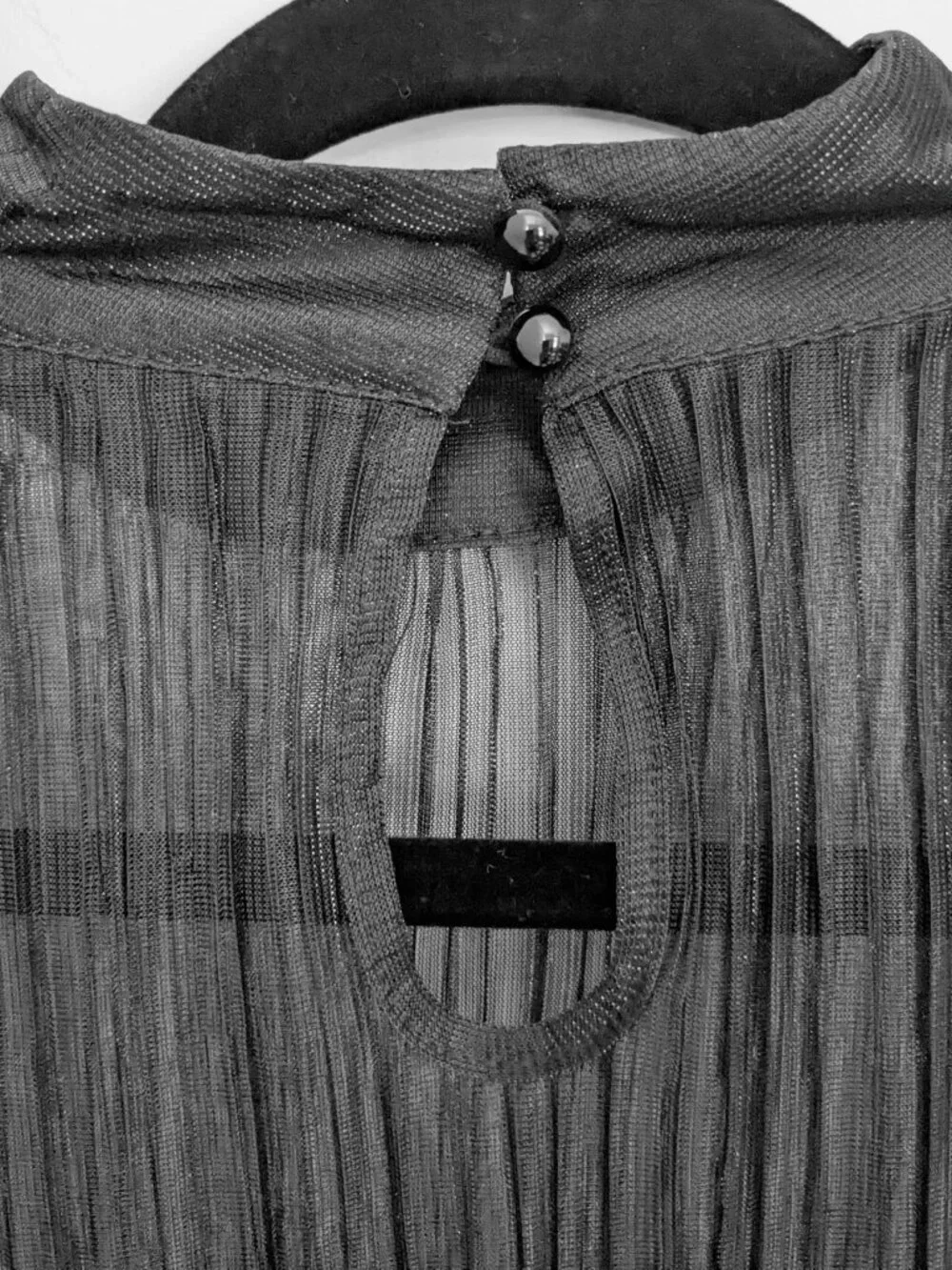 Sheer Black and Metallic Silver Pinstriped Blouse - Corporate Goth, Minimalist - Picture 5 of 8